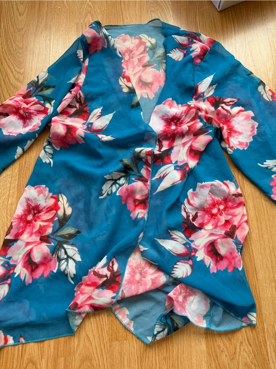 Tops - Teal Floral Open Front Kimono